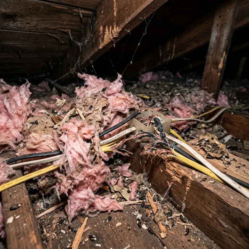 Contaminated ceiling insulation being assessed in a Clarkes Hill roof space