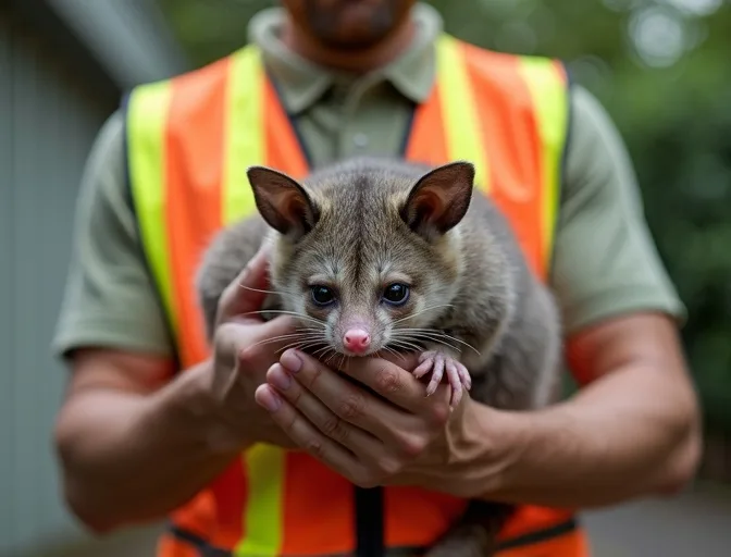 Animal handler safely recovering a deceased possum in Clarkes Hill